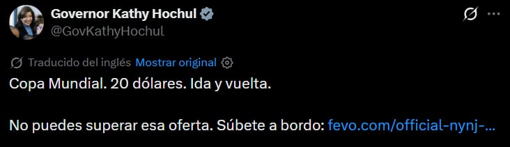 El mensaje de Hochul sobre el precio de los autobuses de ida y vuelta para los partidos del Mundial 2026