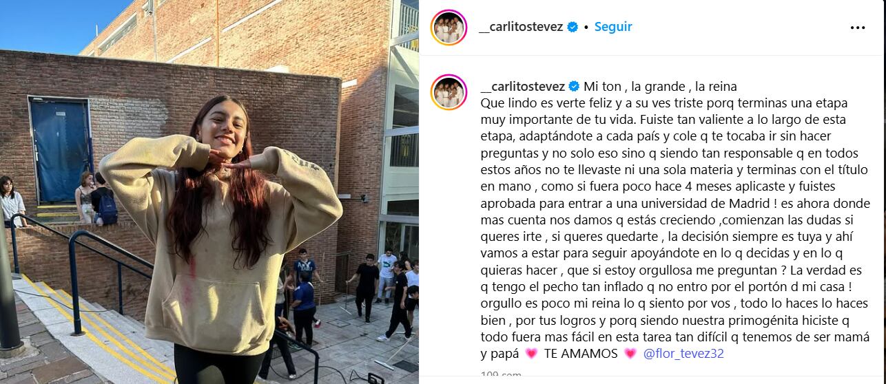 El tierno posteo que Carlos le dedico a su hija