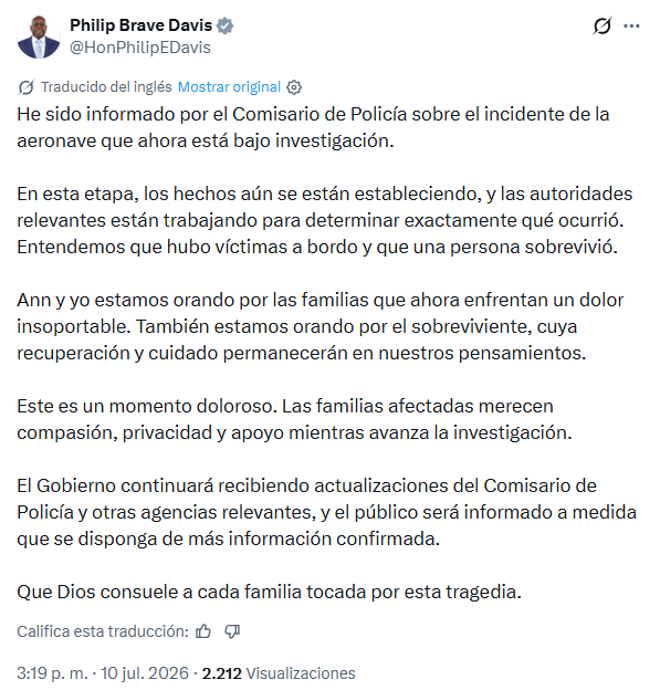 El mensaje del primer Ministro de las Bahamas