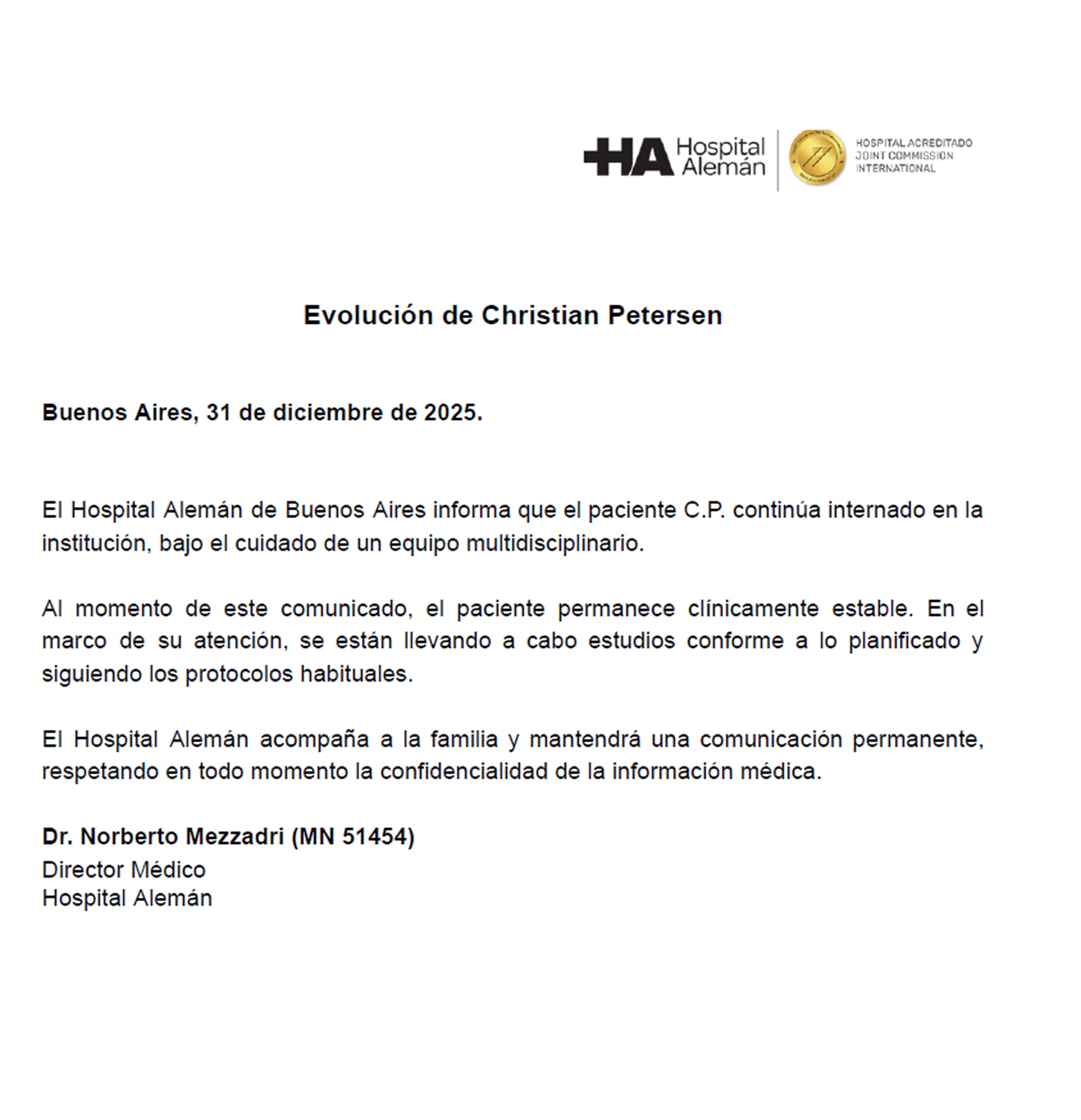 Novo relatório médico de Christian Petersen