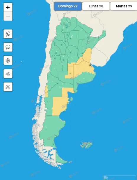 Las provincias afectadas por la alerta amarilla