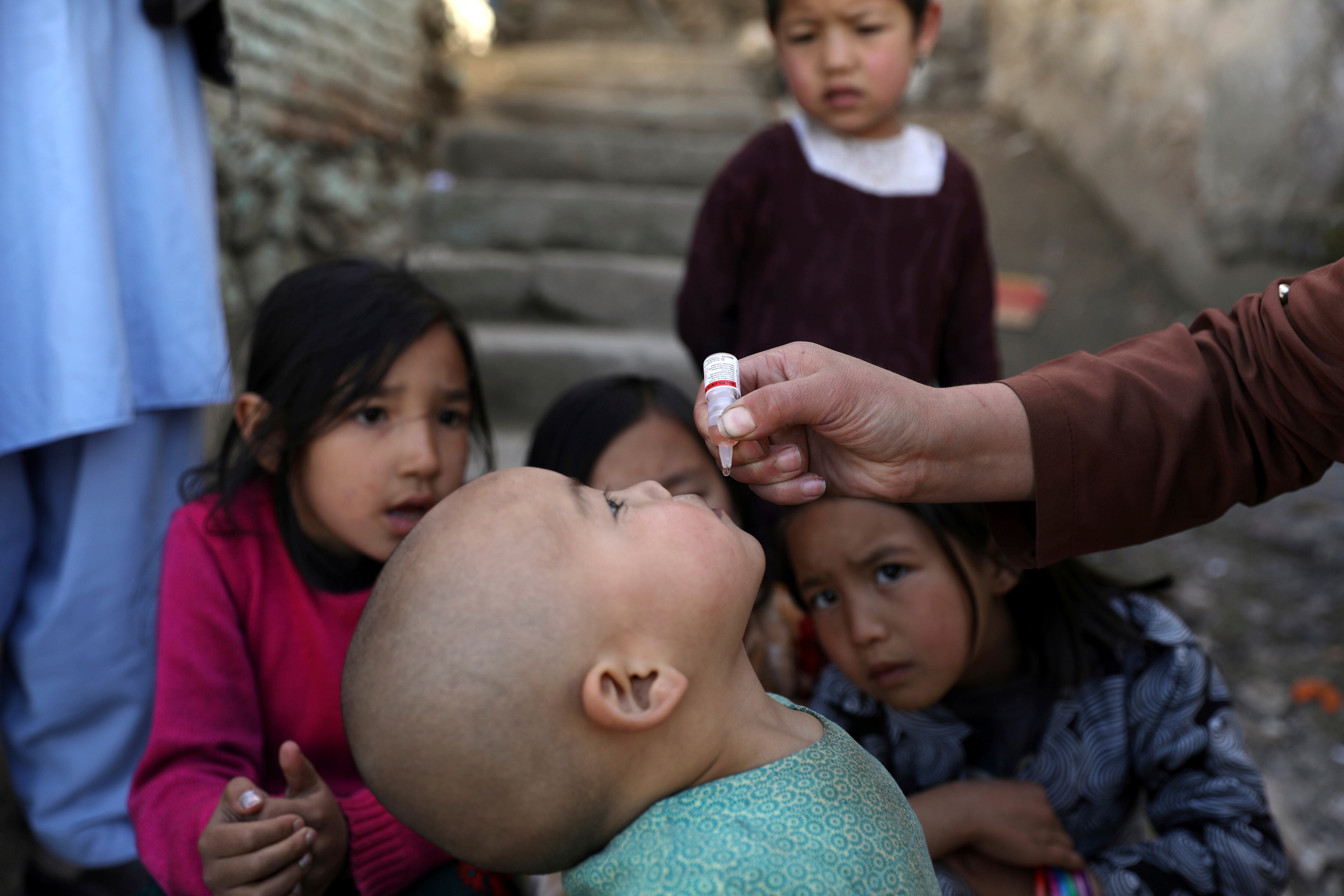 ARCHIVO - Shabana Maani administra una vacuna de polio a un niño en la zona antigua de Kabul, Afganistán, el lunes 29 de marzo de 2021. (AP Foto/Rahmat Gul, Archivo)