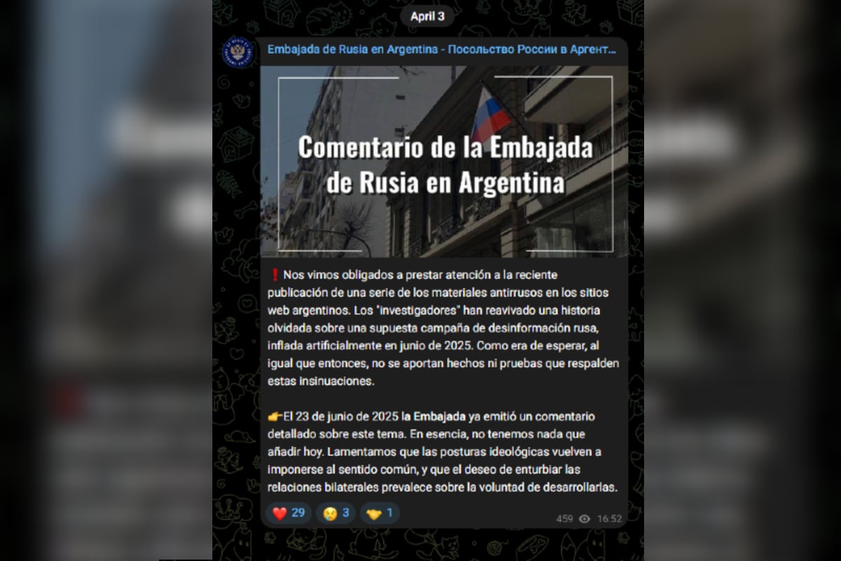 El comunicado de la embajada de Rusia en la Argentina tras las acusaciones de espionaje
