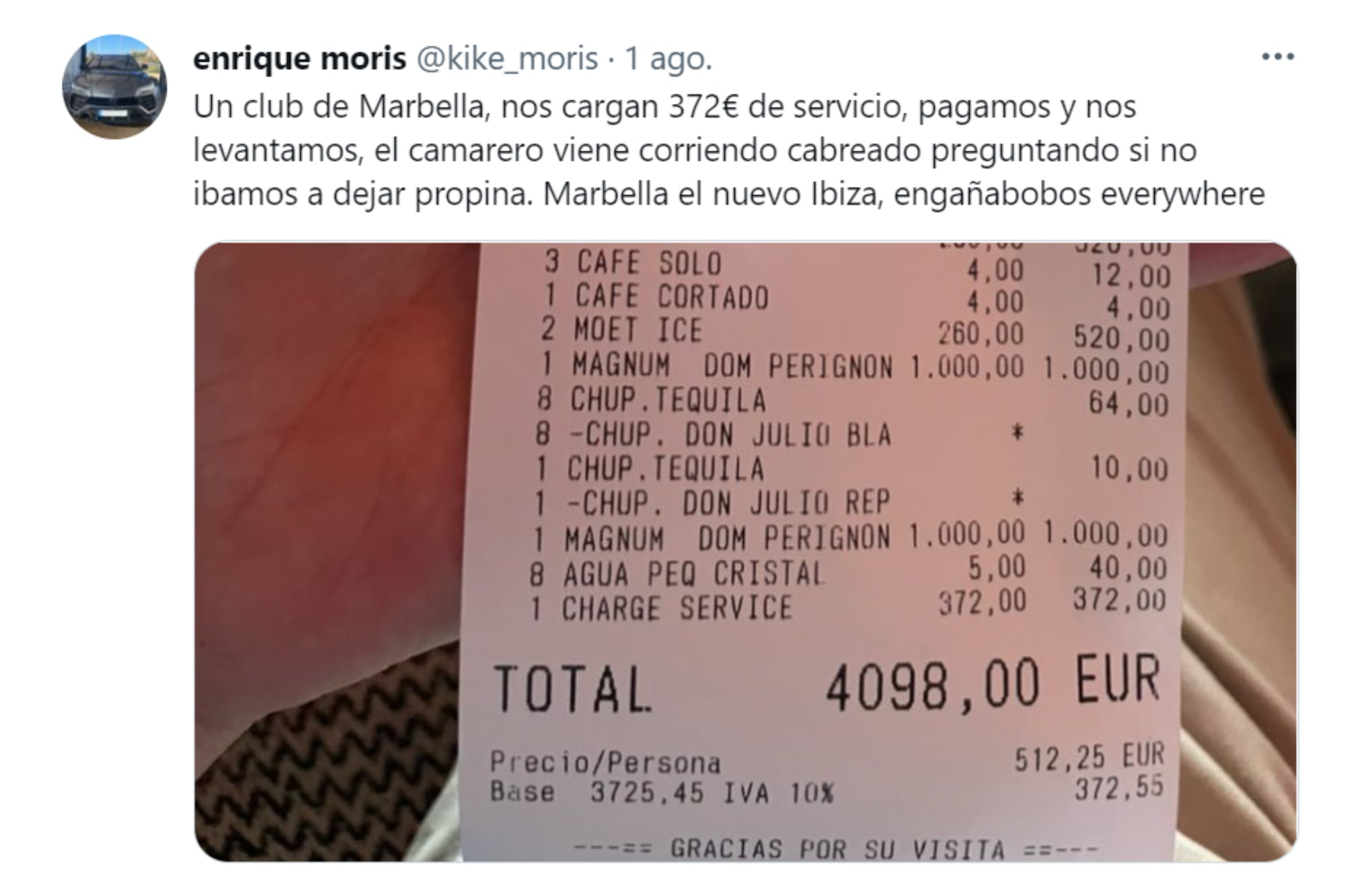 La publicación del comprobante de la cena generó una catarata de mensajes que señalaron que detrás del descargo se exhibía una clara ostentación para presumir cuánto habían gastado en la comida