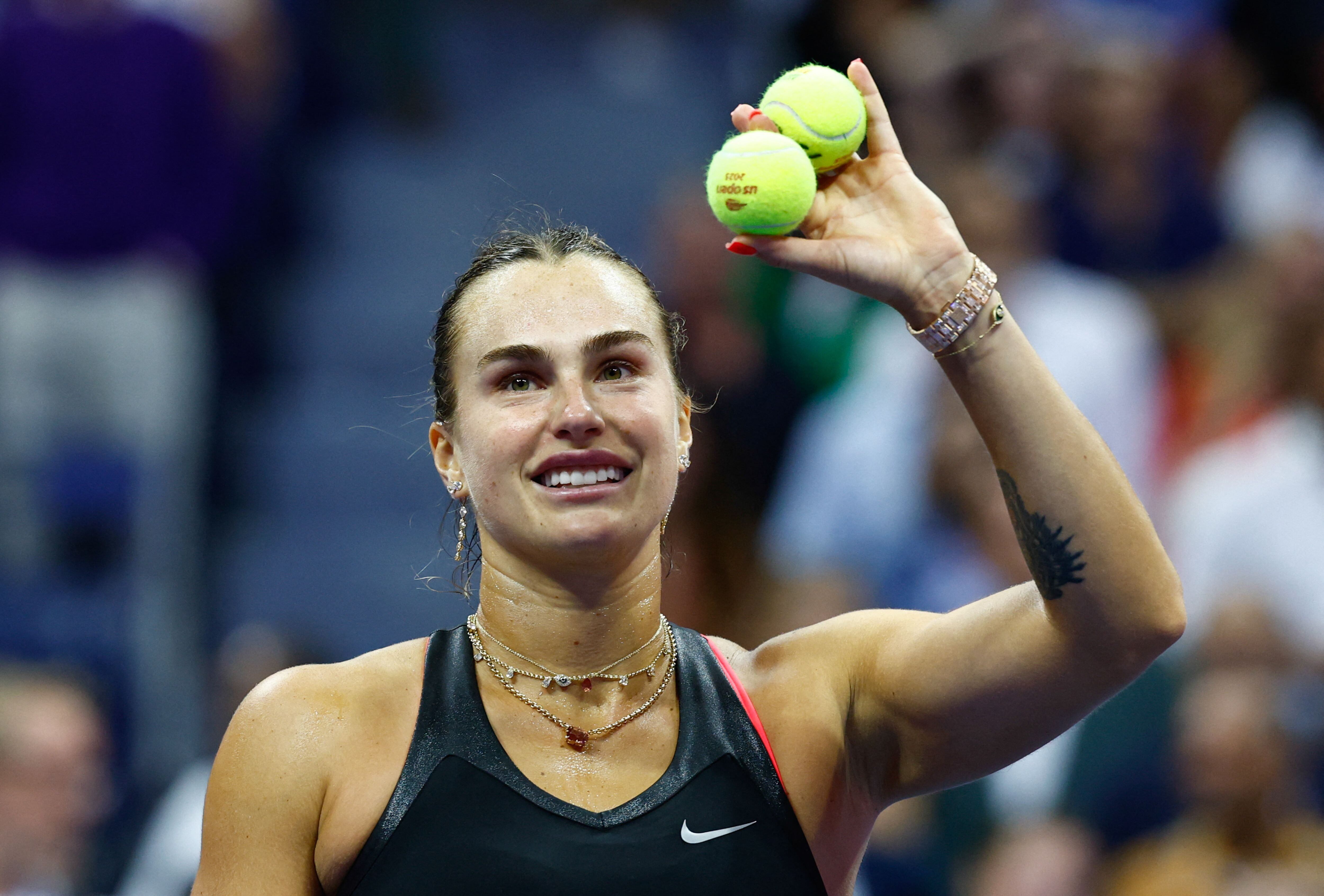 La alegría de Aryna Sabalenka, que busca revalidar la corona en Nueva York (Photo by Kena Betancur / AFP)