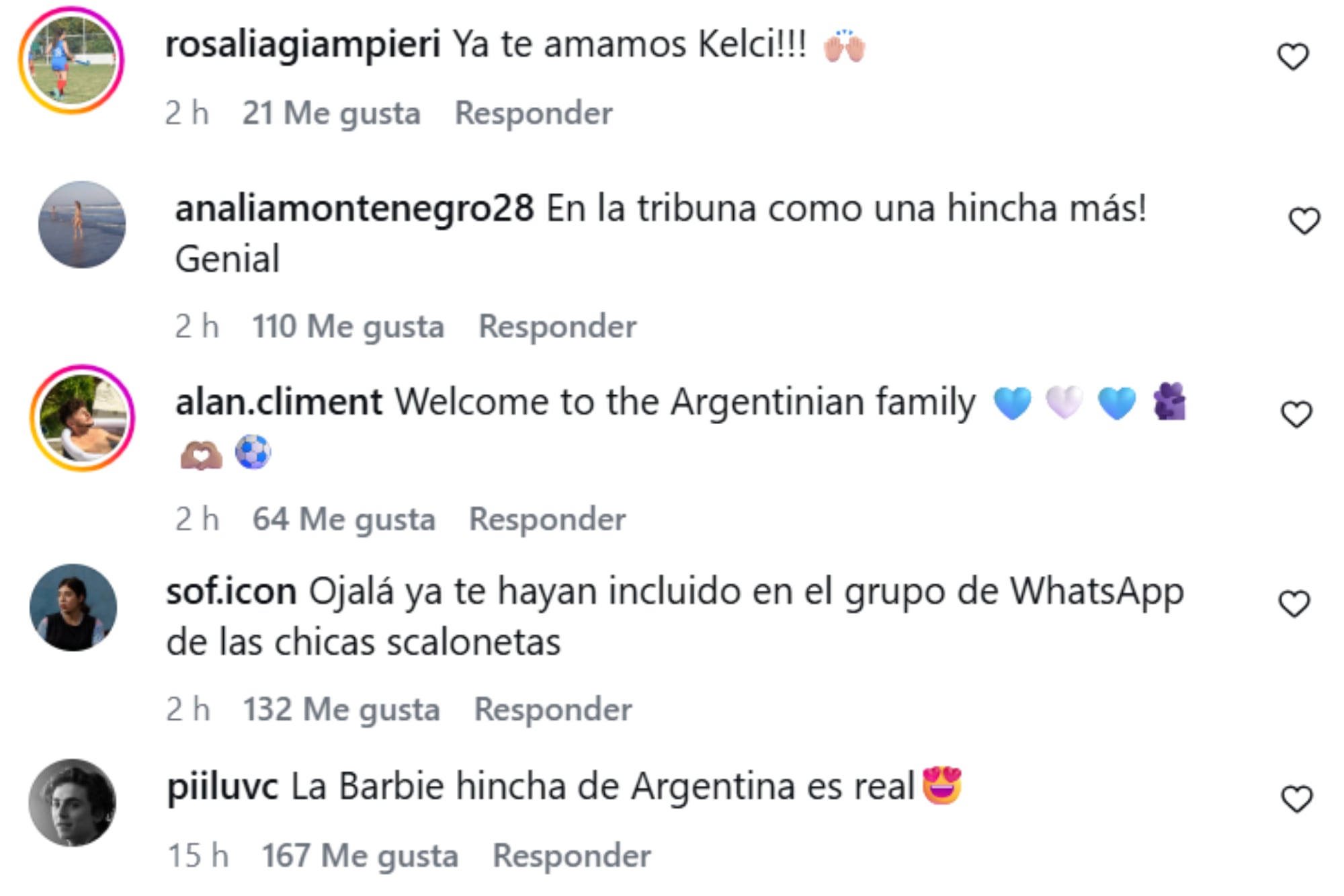 Kelci Rose, la nueva integrante de las mujeres de la Scaloneta, recibió todo el cariño de los hinchas argentinos 9 Los comentarios de apoyo en la cuenta de Instagram de Kelci