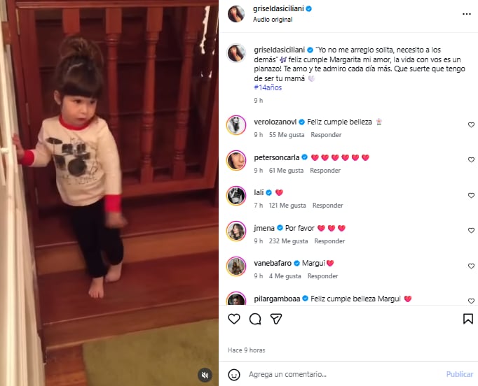 Así está hoy Margarita, la hija de Griselda Siciliani y Adrián Suar que cumplió 14 años 7 La cumpleañera recibió varios saludos (Foto: Instagram @griseldasiciliani)