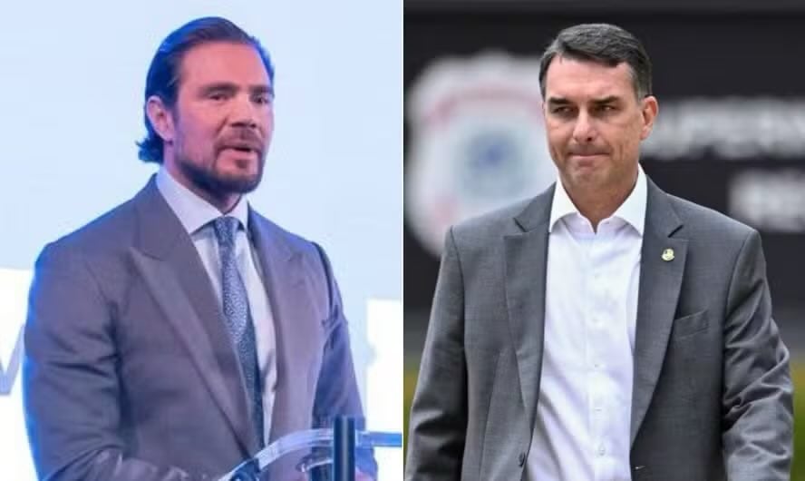 Daniel Vorcaro (aquí en un díptico con Flavio) el controvertido banquero que financió una película de la familia Bolsonaro