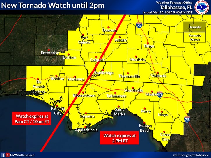 El NWS difundió una alerta de tornado para ciertos condados de EE.UU.