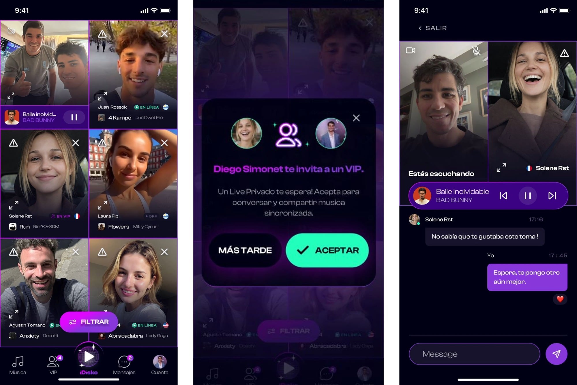 Una vista de iDisko, la app que busca conectar a la gente a través de la música