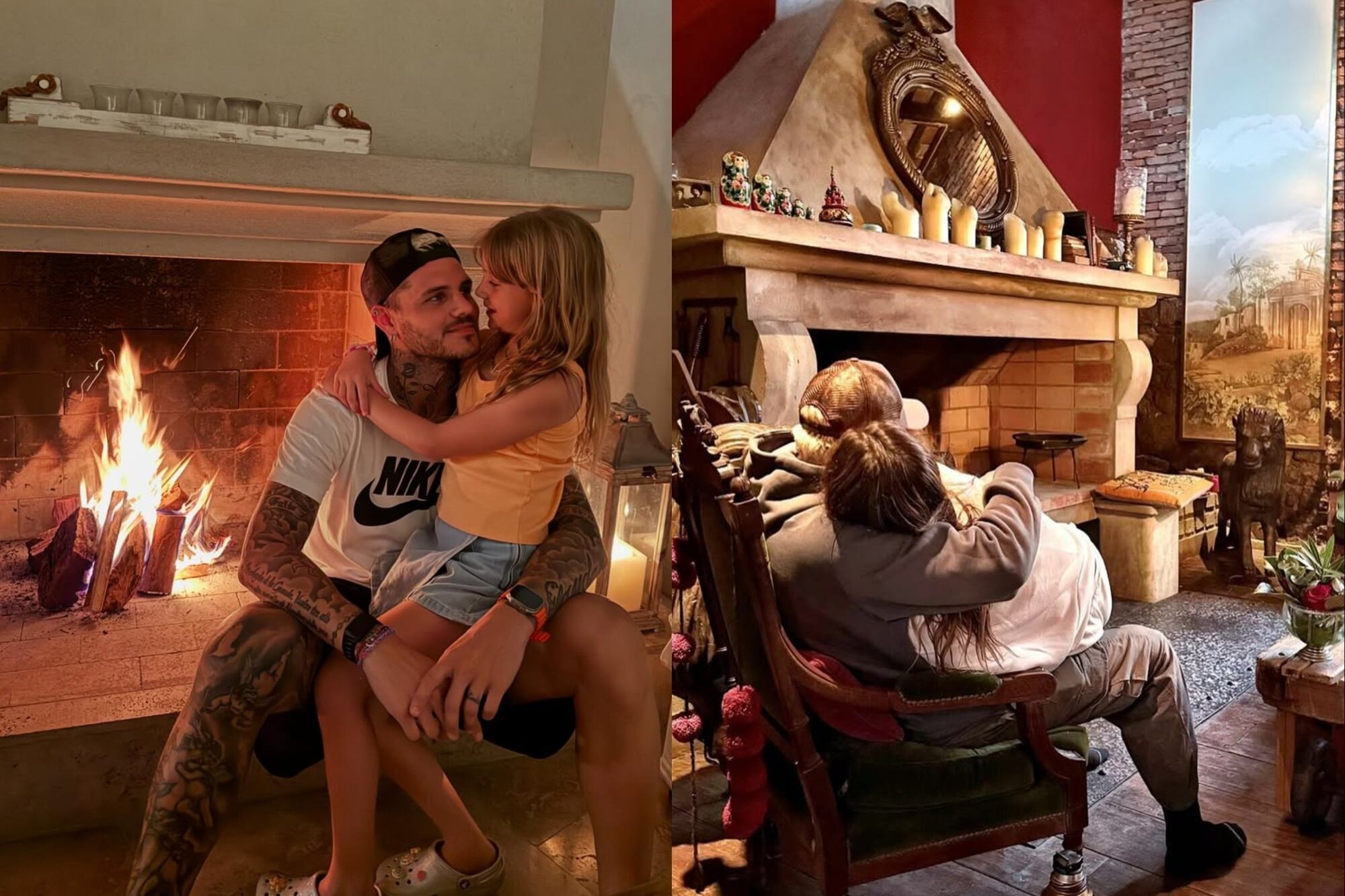 La foto que Icardi subió con su hija Isabella en diciembre de 2024 y la que publicó con Suárez en junio de 2025 (Foto: Instagram @mauroicardi)