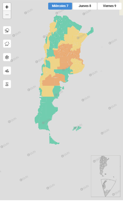 El mapa de alertas para este miércoles 7 de octubre