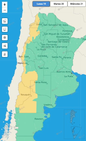 Las alertas emitidas por el SMN para este lunes 19 de octubre