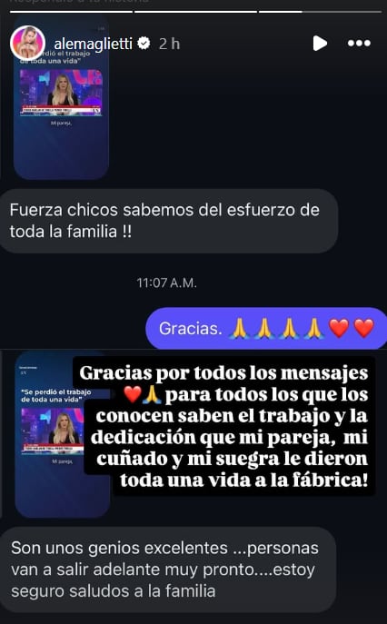 El agradecimiento de Alejandra por el apoyo recibido en este momento