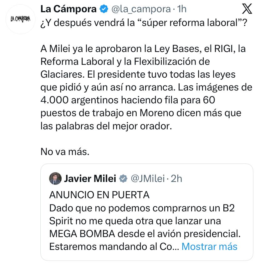 El posteo de La Cámpora