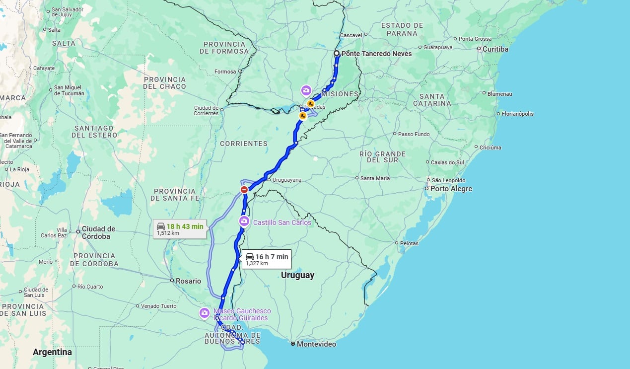 El recorrido que habría hecho Juliana desde City Bell hasta Puerto Iguazú