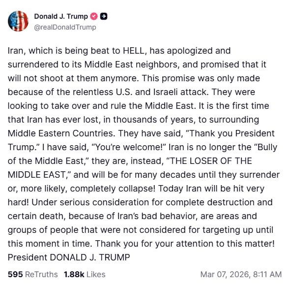 Trump reaccionó al mensaje del presidente de Irán y prometió que hoy la republica islámica será golpeada con fuerza.