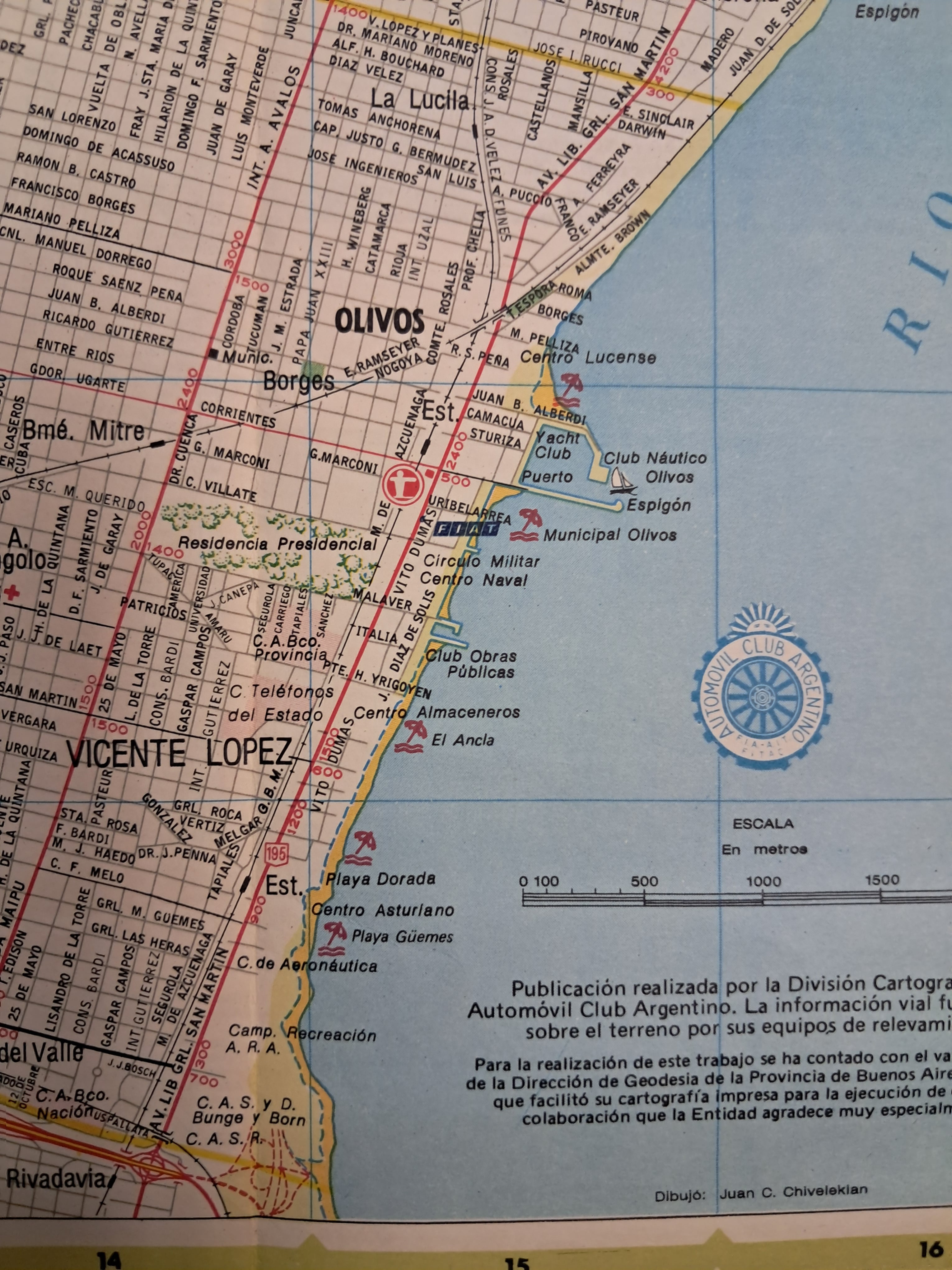 Mapa del ACA de 1974 ubica las playas y clubes ribereños del partido de Vicente López