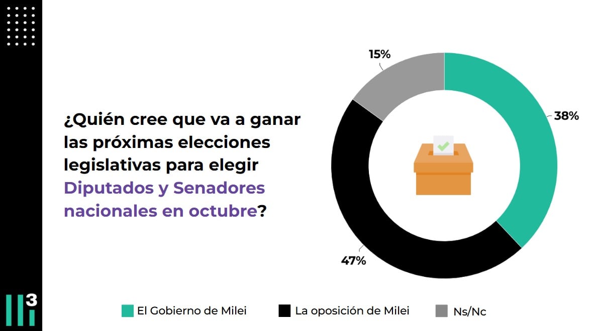 Un 48% cree que las elecciones legislativas nacionales las va a ganar la oposición de Milei