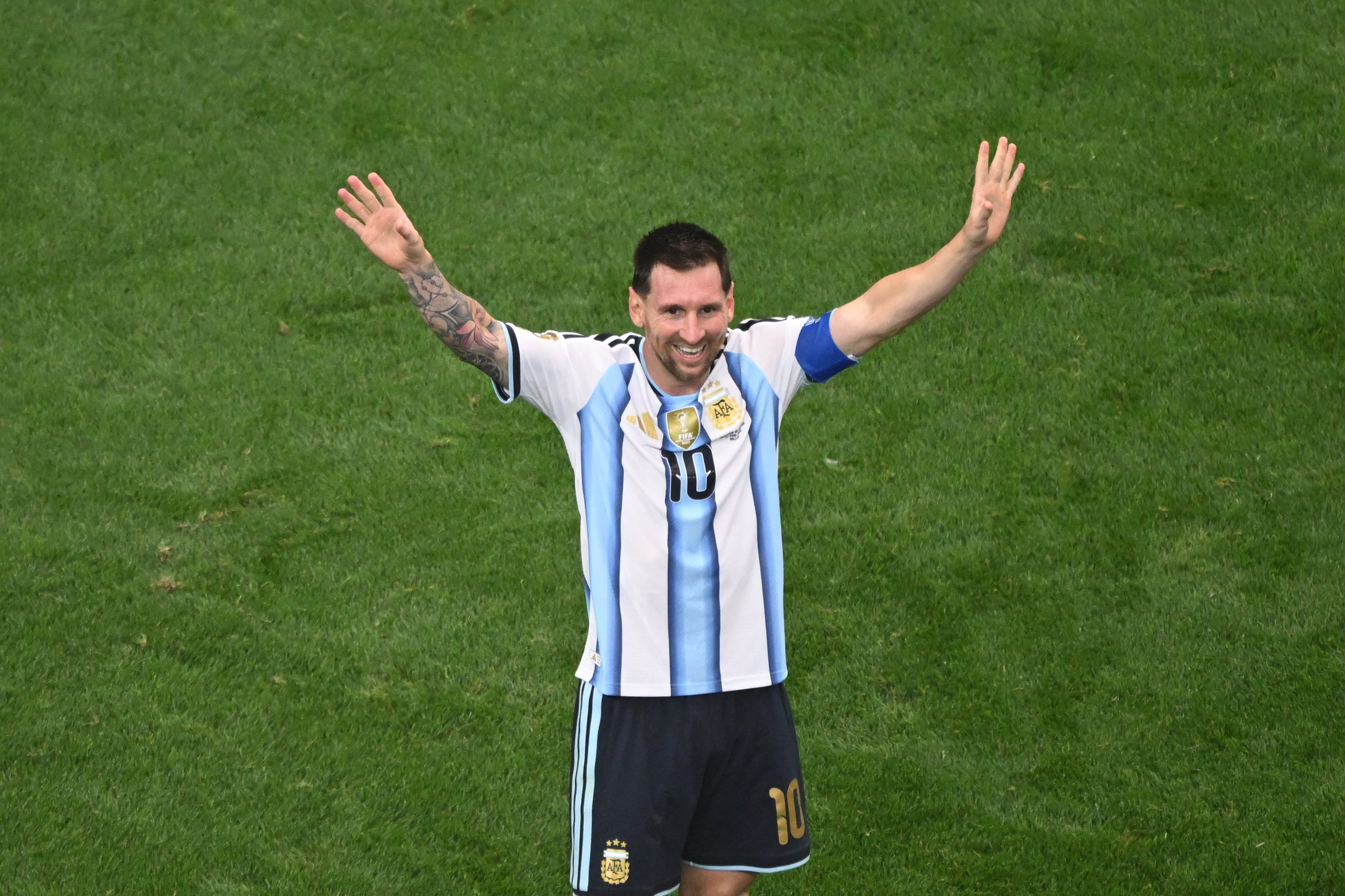 Lionel Messi festeja el segundo gol contra Austria: para Colapinto, ya es el mejor del Mundial
