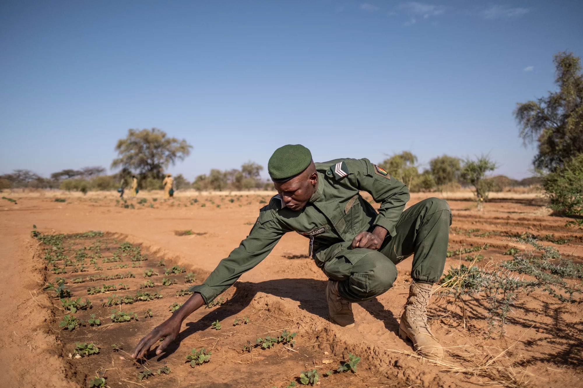 Un sargento senegalés protege y asegura que los trabajos se realicen en las hectáreas implicadas de su propio país
