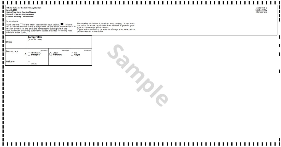Elecciones en Nueva York: así es la boleta para votar el 23 de junio 7 Ejemplo de boleta electoral demócrata a nivel de condado para contralor
