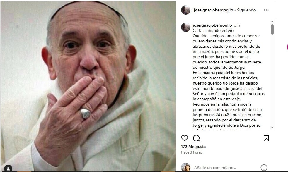 El posteo del sobrino del papa Francisco