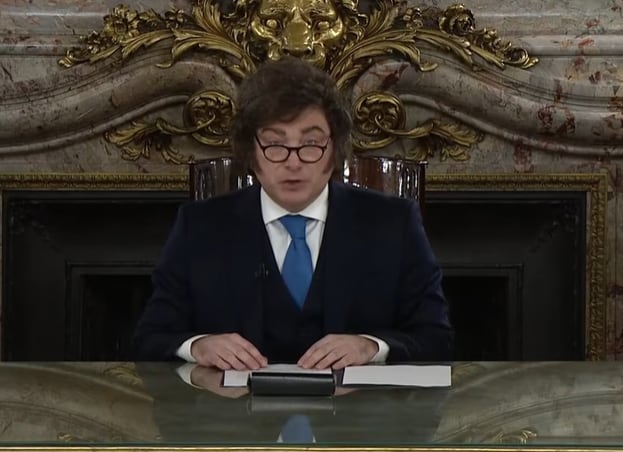 El presidente Javier Milei envía mensaje sobre Reforma de la Carta Orgánica del Banco Central, en en cadena nacional