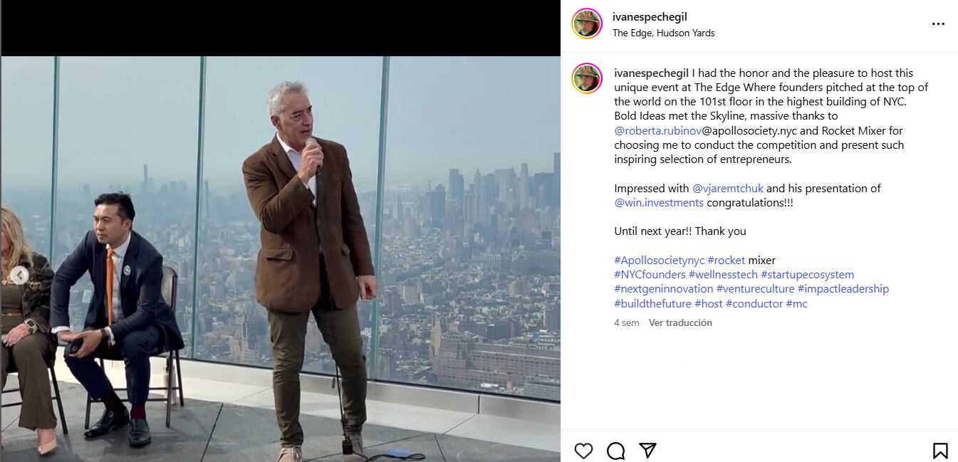 Iván Espeche condujo un evento en The Edge, el edificio más alto de Nueva York (Foto: Captura Instagram/@ivanespechegil)