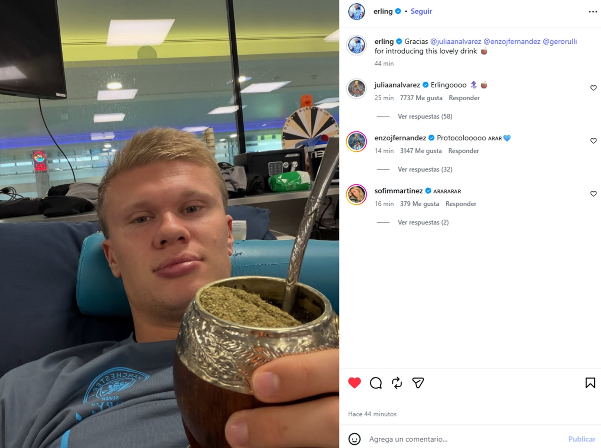 Haaland se sumó al furor global por el mate y le agradeció a Julián, Enzo y Rulli