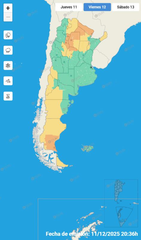 Mapa de alertas para este viernes 12 de diciembre