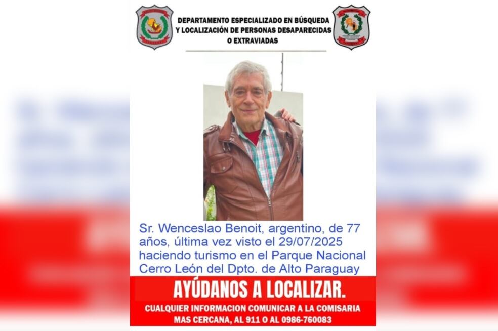 Wenceslao Benoit fue visto por última vez el pasado miércoles tras adentrarse en el Parque Nacional Defensores del Chaco