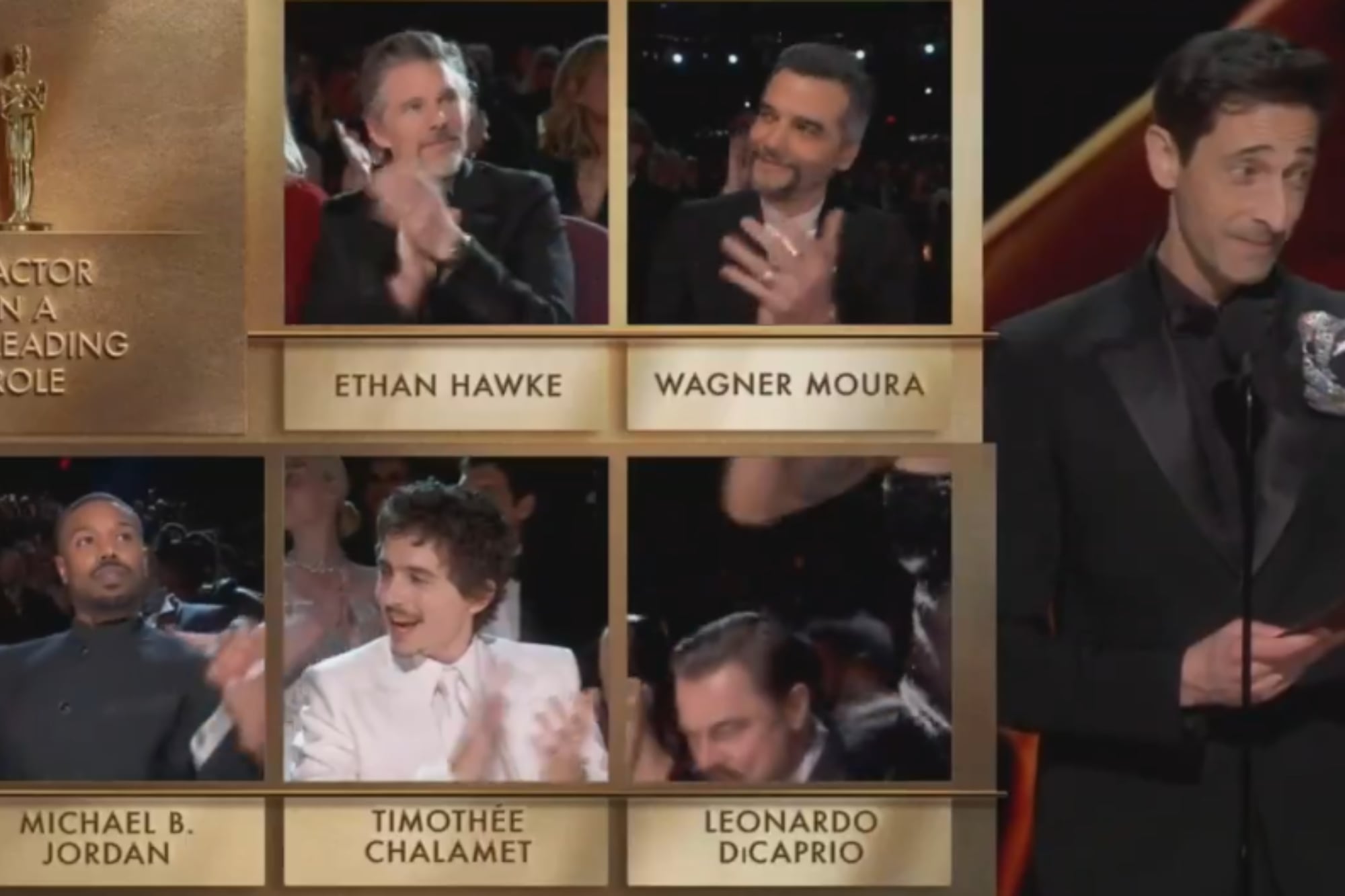 Chalamet aplaudió y alentó a Michael B. Jordan luego de su victoria en la categoría (Foto: Captura de video)