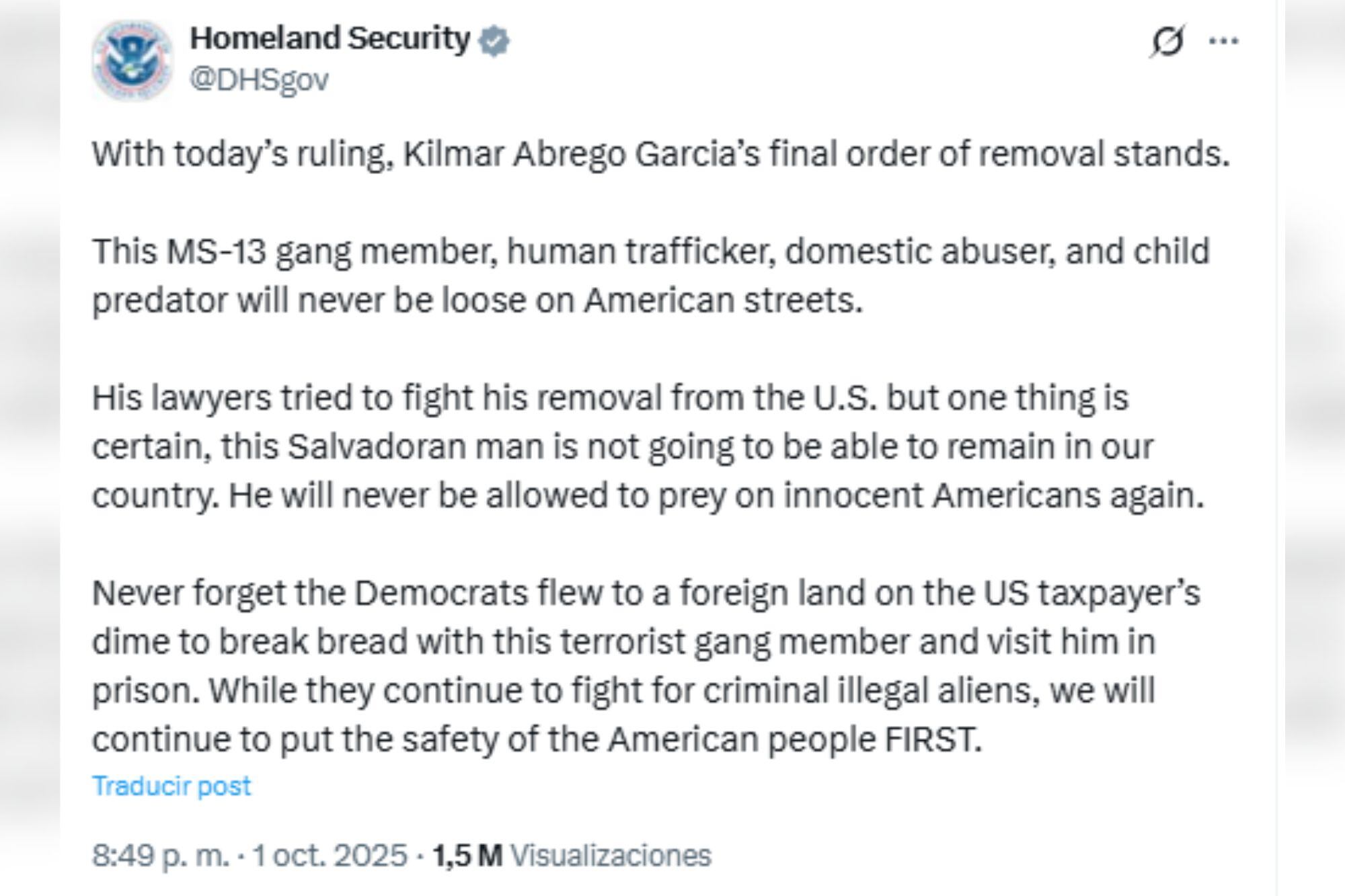 El gobierno de EE.UU. confirmó que Ábrego García sería deportado