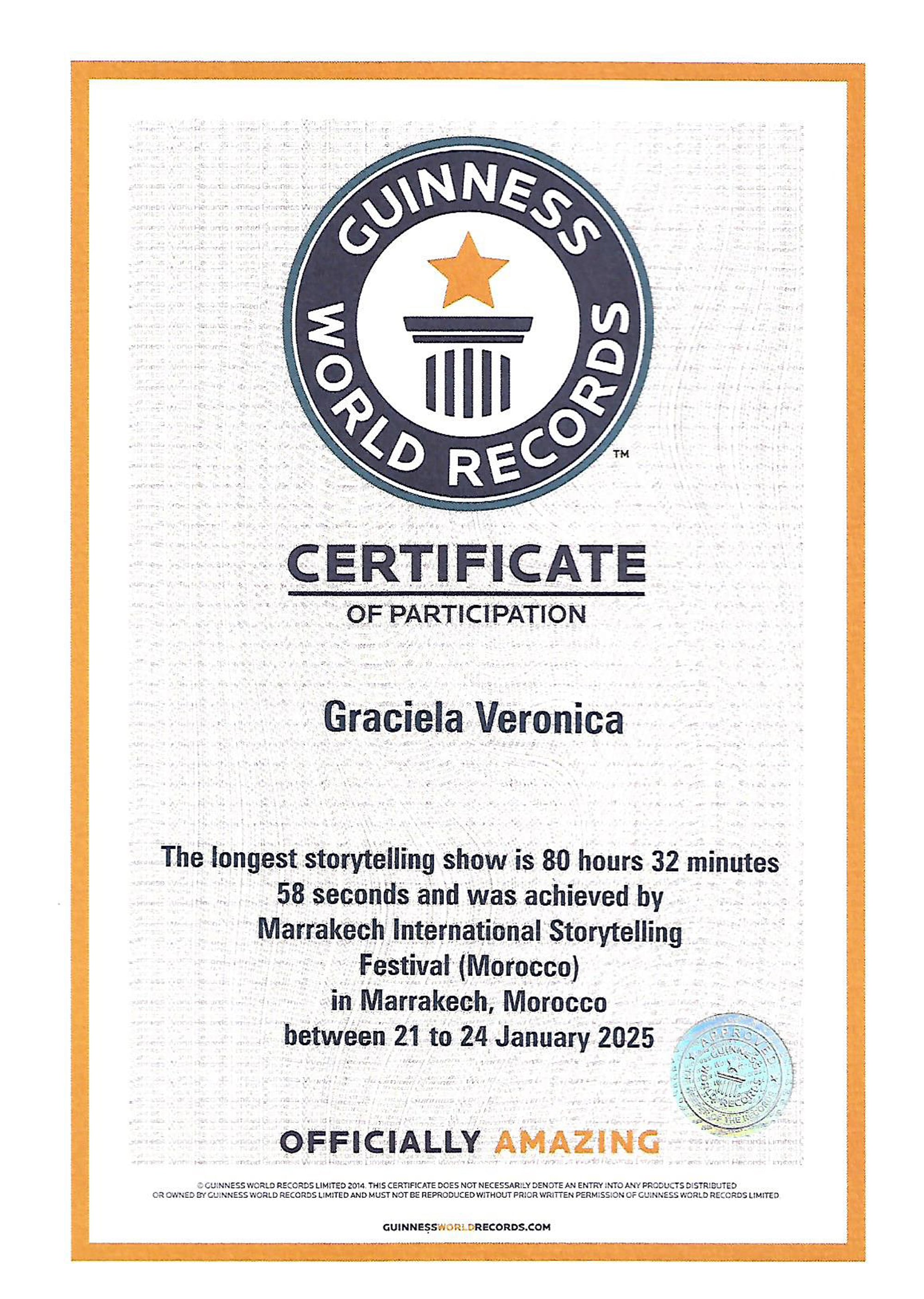 El certificado que acredita el récord Guinness