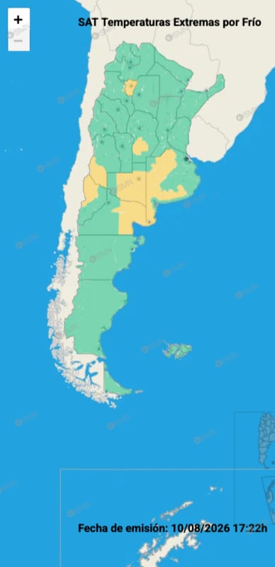 El mapa de temperaturas extremas del SMN para este viernes