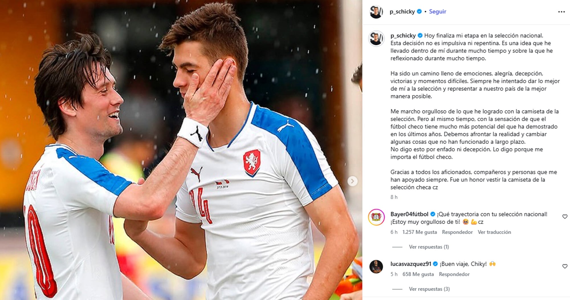 Patrik Schick se despidió de la selección checa con un sentido mensaje
