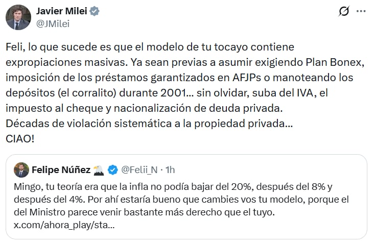 Javier Milei criticó a Domingo Cavallo