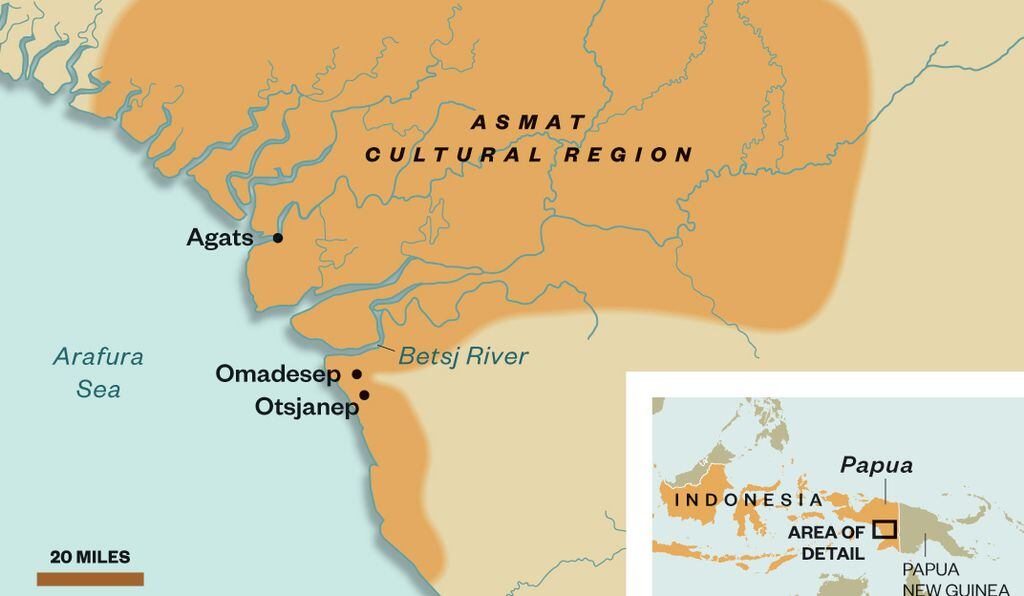 El mapa de Papúa Nueva Giunea y de la zona en la que Michael Rockefeller encontró su muerte