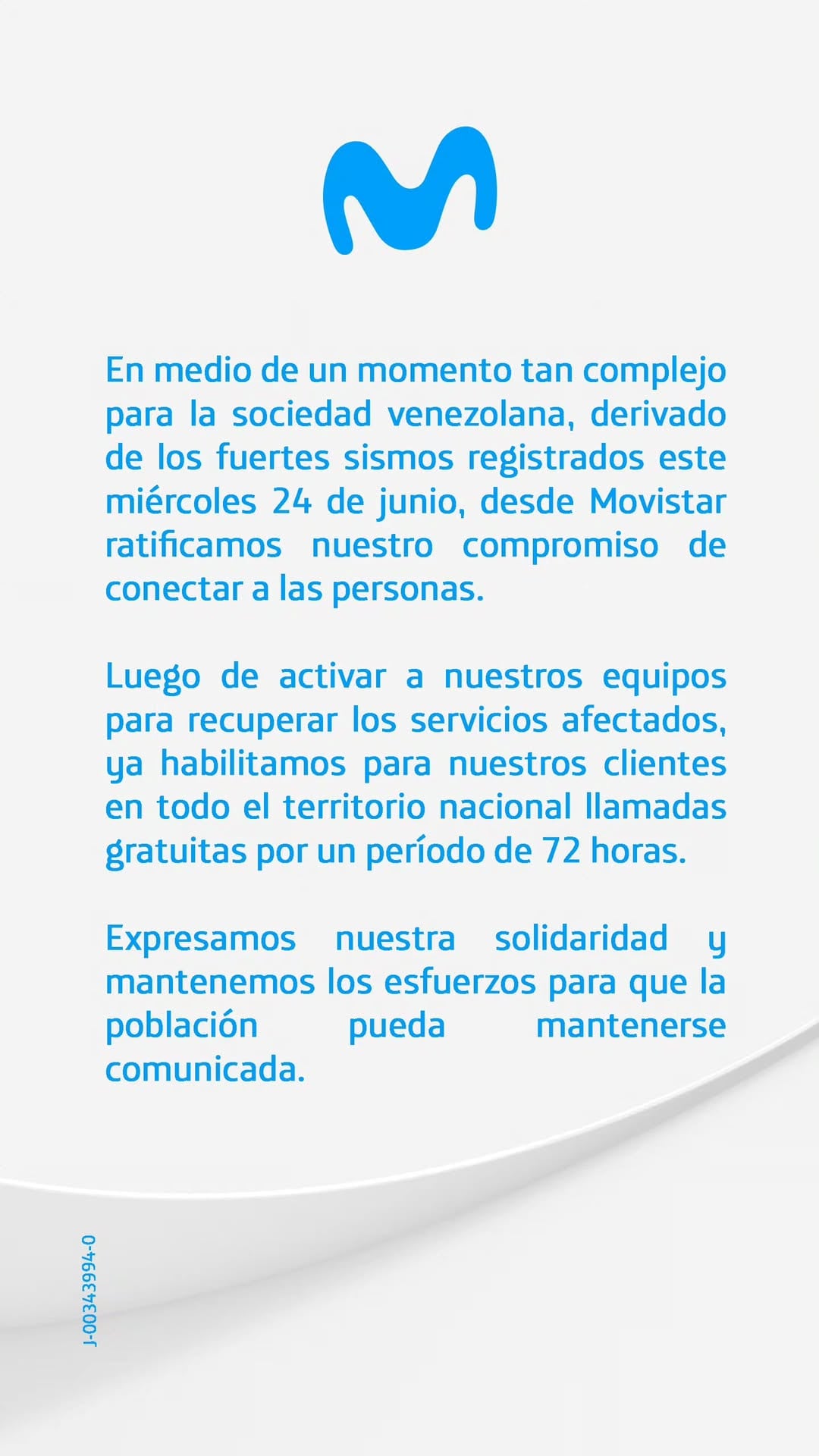 El comunicado de Movistar para abrir las comunicaciones gratuitas por 72 horas tras el terremoto en Venezuela