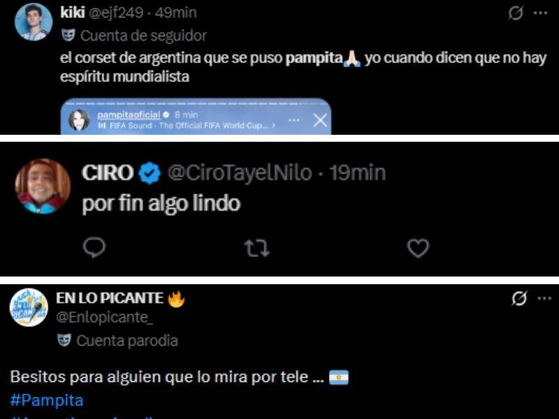 El impactante look de Pampita para el debut de la Argentina en el Mundial: corset celeste y blanco y short de jean 7 Las reacciones en redes sociales al look de Pampita