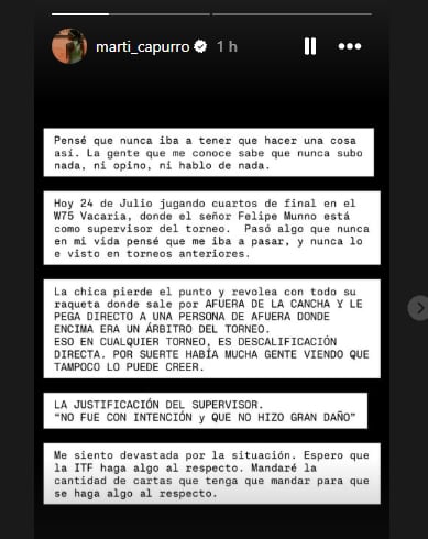 El posteo de Capurro en Instagram después del episodio