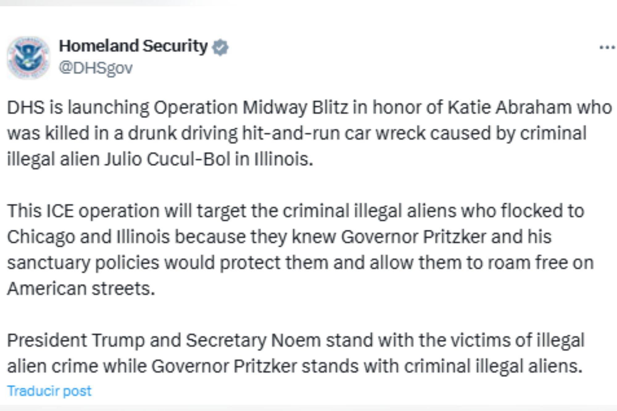 El DHS advirtió la implementación de la Operation Midway Blitz en la ciudad de Illinois