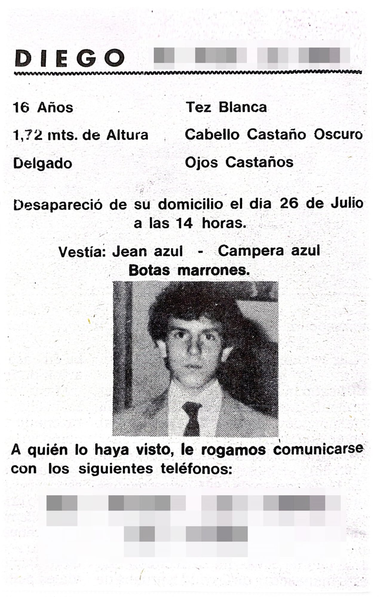El acta de búsqueda de Diego Fernández Lima