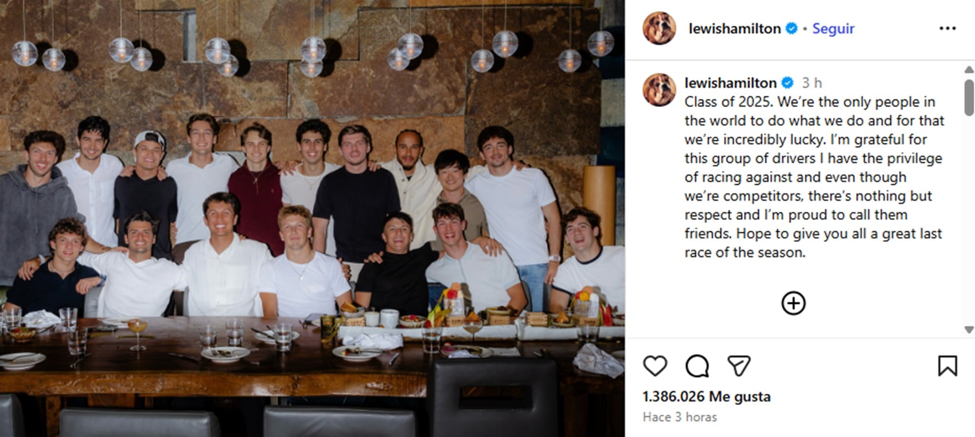 Los pilotos de Fórmula 1 tuvieron la cena de fin de año