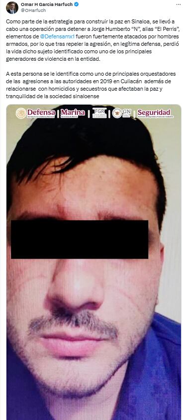 Omar Garcia Harfuch en X sobre