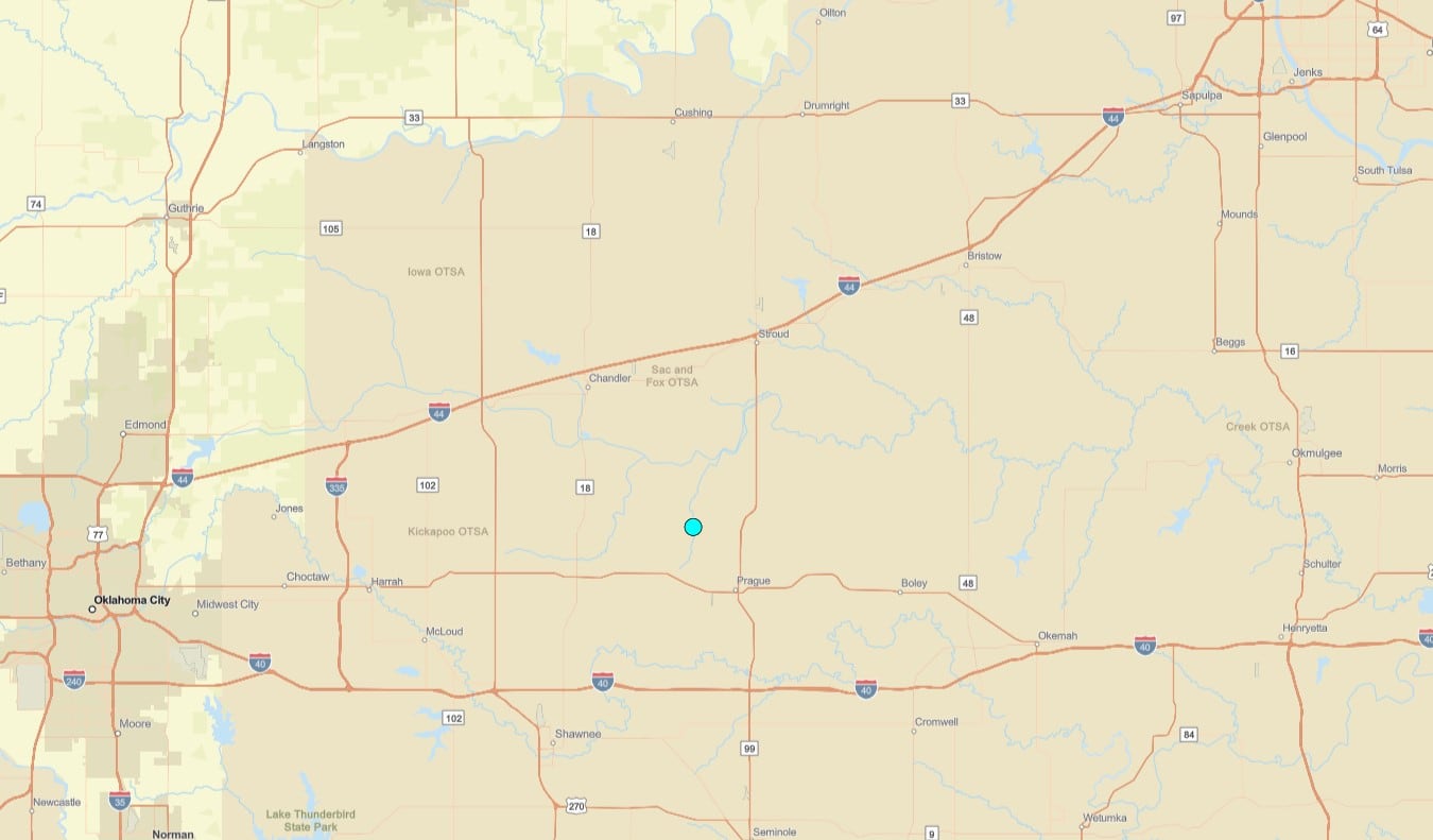 Uno de los temblores más fuertes de las últimas 24 horas en territorio continental estadounidense ocurrió cerca de Sparks, Oklahoma