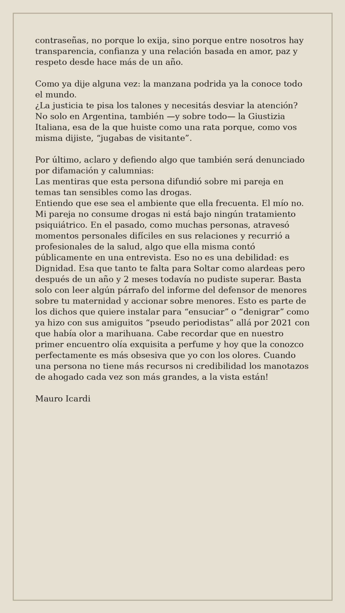 Mauro Icardi publicó un nuevo extenso comunicado en contra de Wanda Nara (Foto: Captura Instagram/@wanda_nara)