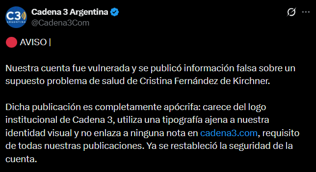 La aclaración publicada por Cadena3