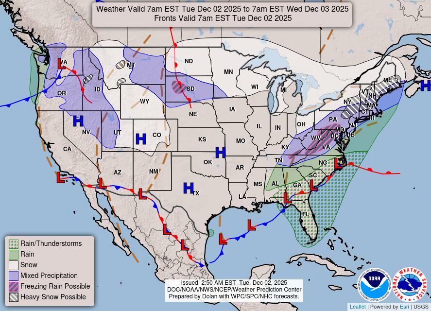 Avanza la tormenta de frío invernal sobre Estados Unidos: el mapa con las alertas y nevadas intensas 5 Se proyecta un pico de 12 pulgadas (30,4 cm) de nieve en sectores tierra adentro del norte o este de Nueva Inglaterra